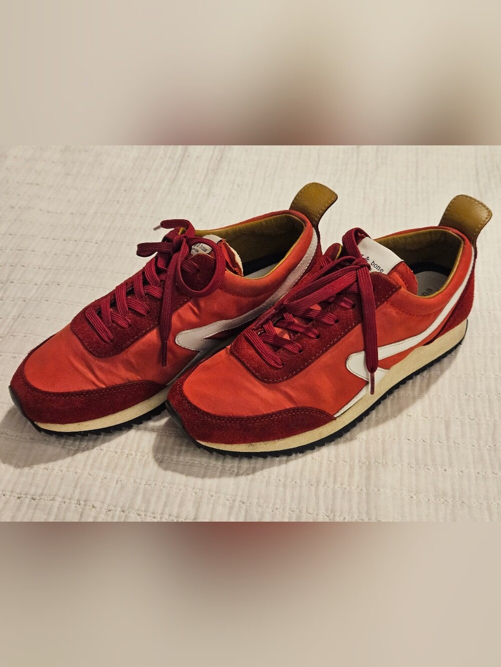 RARE Color Rag & Bone Red & White Retro Suede Leather Nylon Sneaker sz 7.5 EU 38